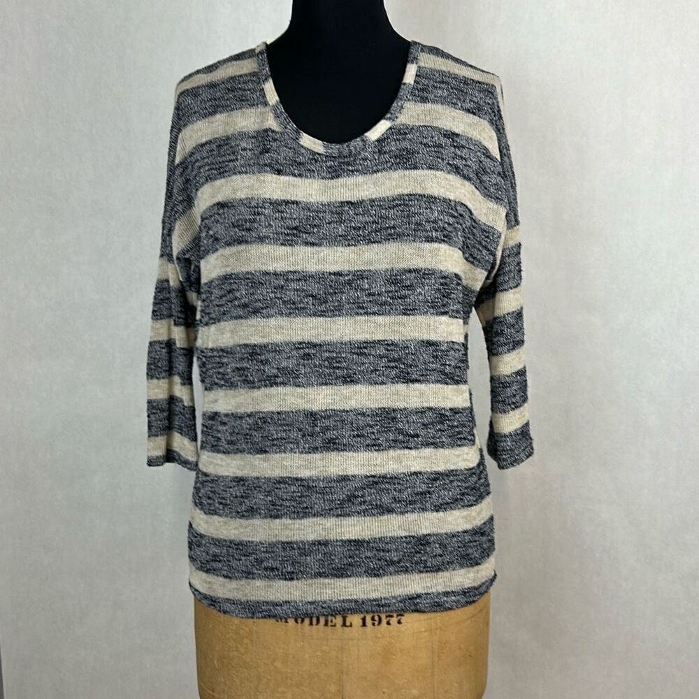 charlotte russe Lightweight Sweater Sz Small Stripe Cream Blue 3/4 Sleeve